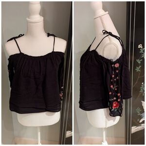 Aeropostale Off The Shoulder Boho Blouse Crop Top Jrs Medium Floral Embroidery